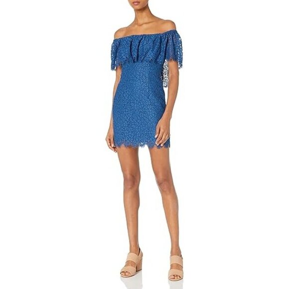 NWT Rachel Zoe Off-Shoulder Blue Lace Adelyn Mini Dress Zip Back Women's 6 - Picture 13 of 13